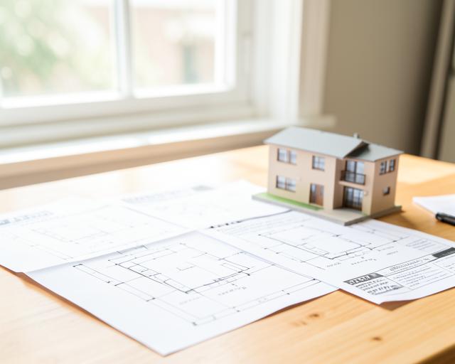 Approved building permit documents with blueprints